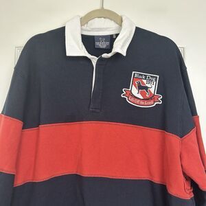 The Black Dog Mens Rugby Shirt XL Life Off The Leash Logo Long Sleeve Blue Red